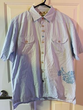 Triko Light Blue Striped Short-Sleeve Button-Up Shirt - large